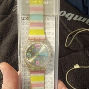 Swatch Pastel Striped Watch with Colorful Dial
